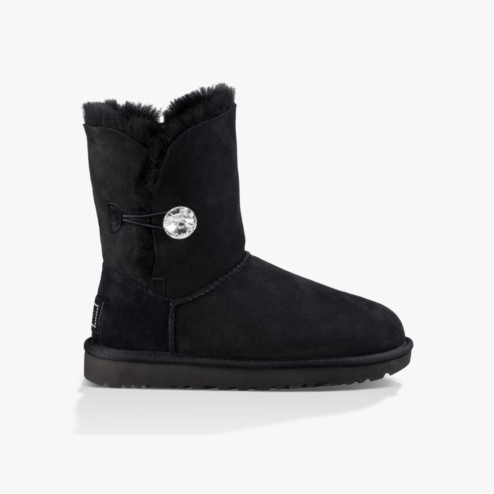 Bottes Classic UGG Bailey Button Bling Femme Noir Soldes 640JCFLI